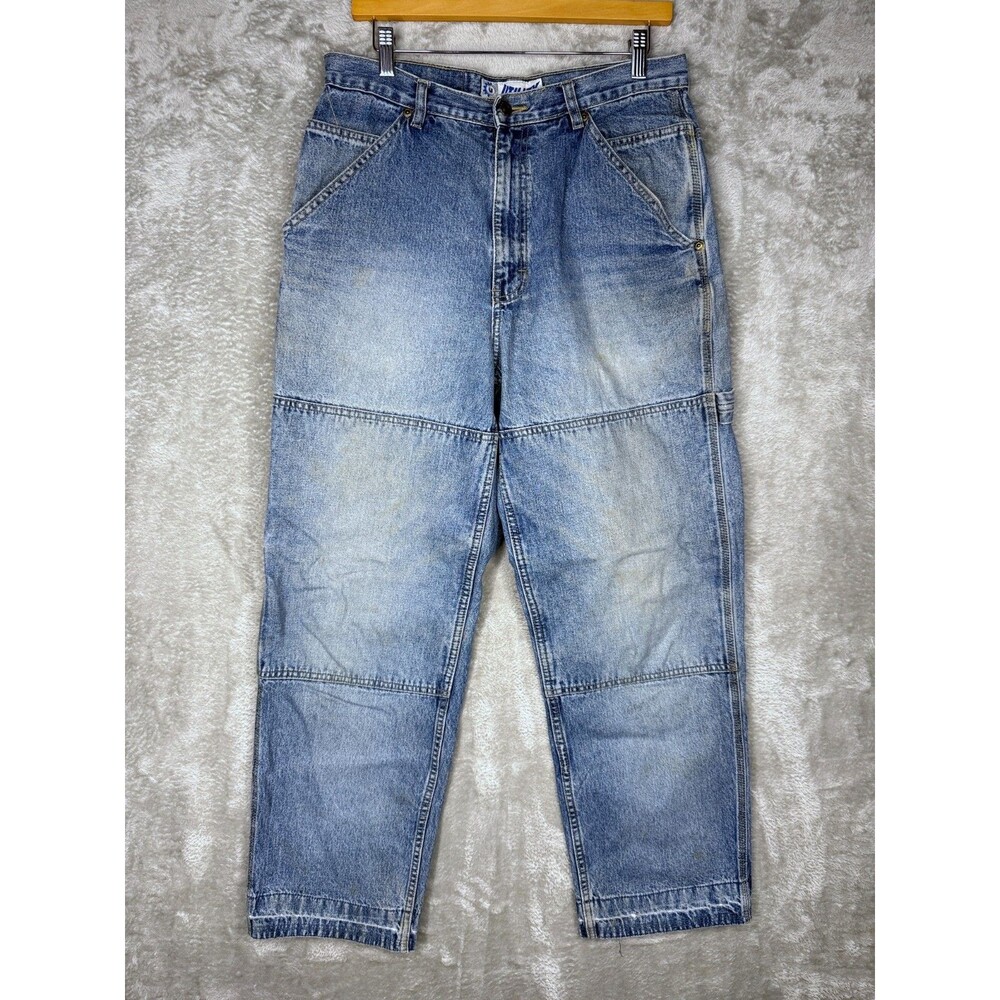 Vtg Utility Jeans Mens 32x32 (Fits 32x30) Blue Denim Double Knee Carpenter Work